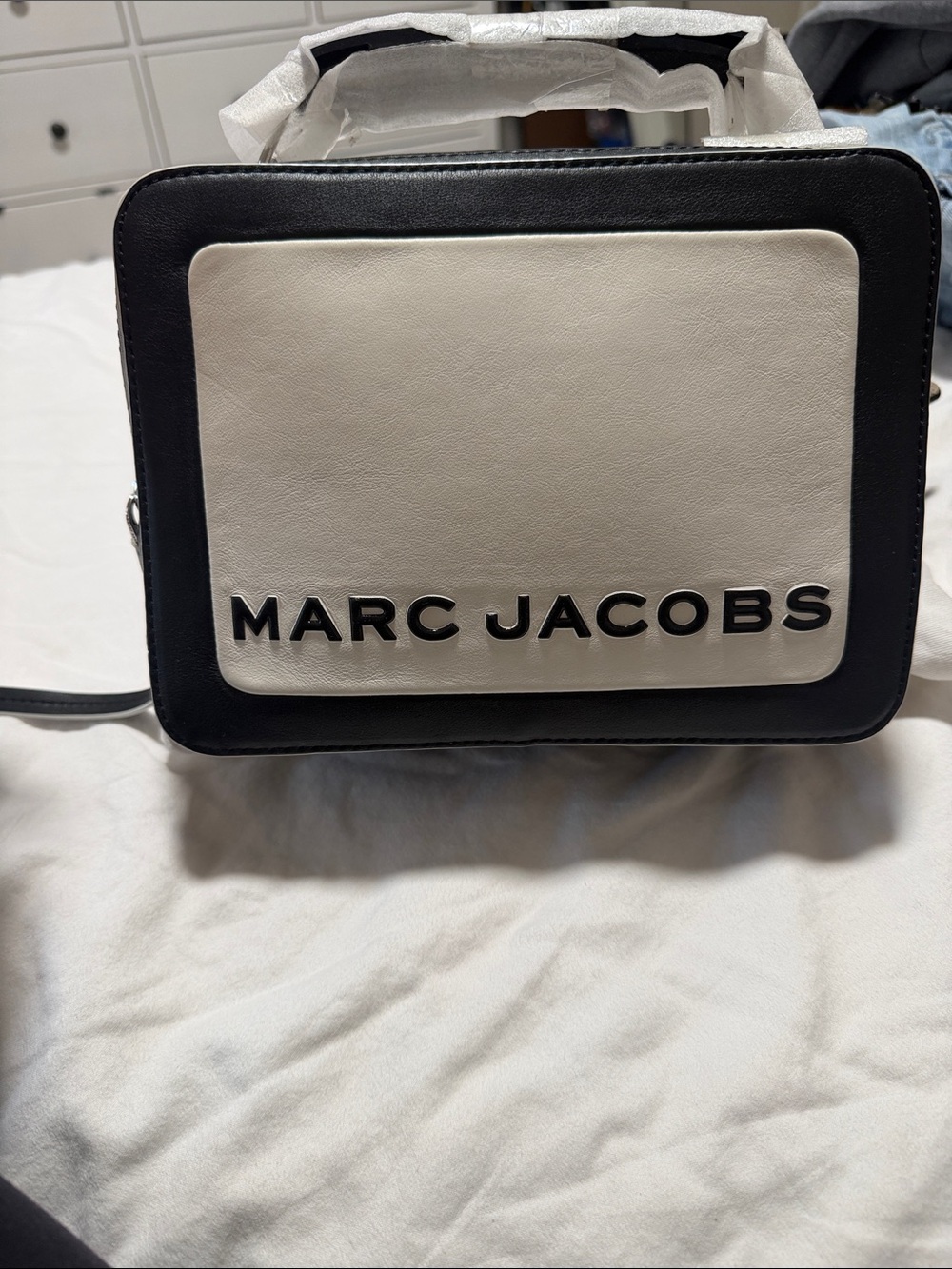 Marc Jacobs Black and White Leather Boxy Messenger
